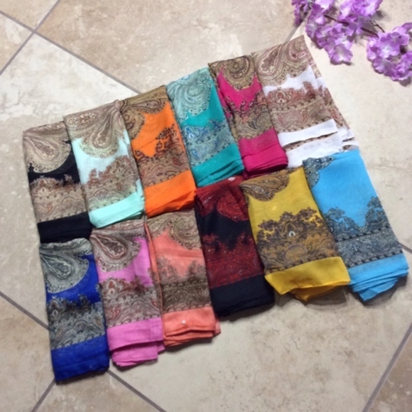 🍒PEACH PAISLEY SCARF SHAWL KAFTAN BOHO COVER WRAP - Picture 4 of 8